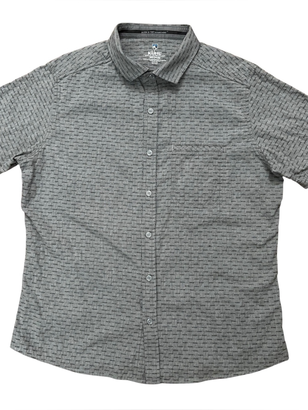 Kuhl Shirt Mens Size M Provok Short Sleeve Button Geometric Hiking Outdoor Gray